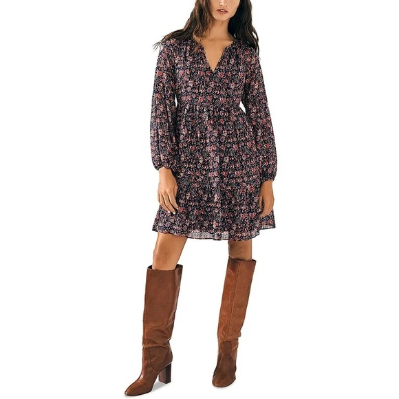 Faherty / Silk Cotton Sage Wood Floral V neck Dress Size large L - Picture 5 of 8